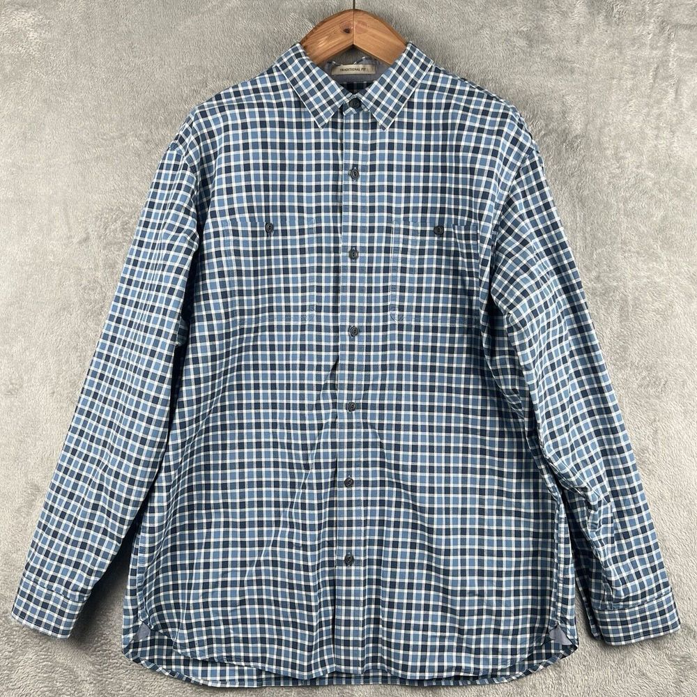 L.L. Bean‎ Traditional Fit Button Up Vintage Shirt Men's XL Blue Gingham Plaid